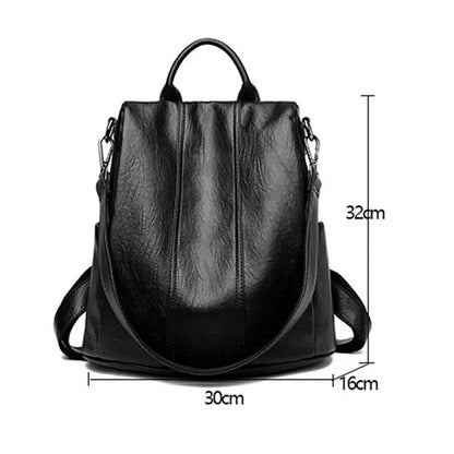 Mochilas España - Gran Mochila de Cuero Negro para Mujer