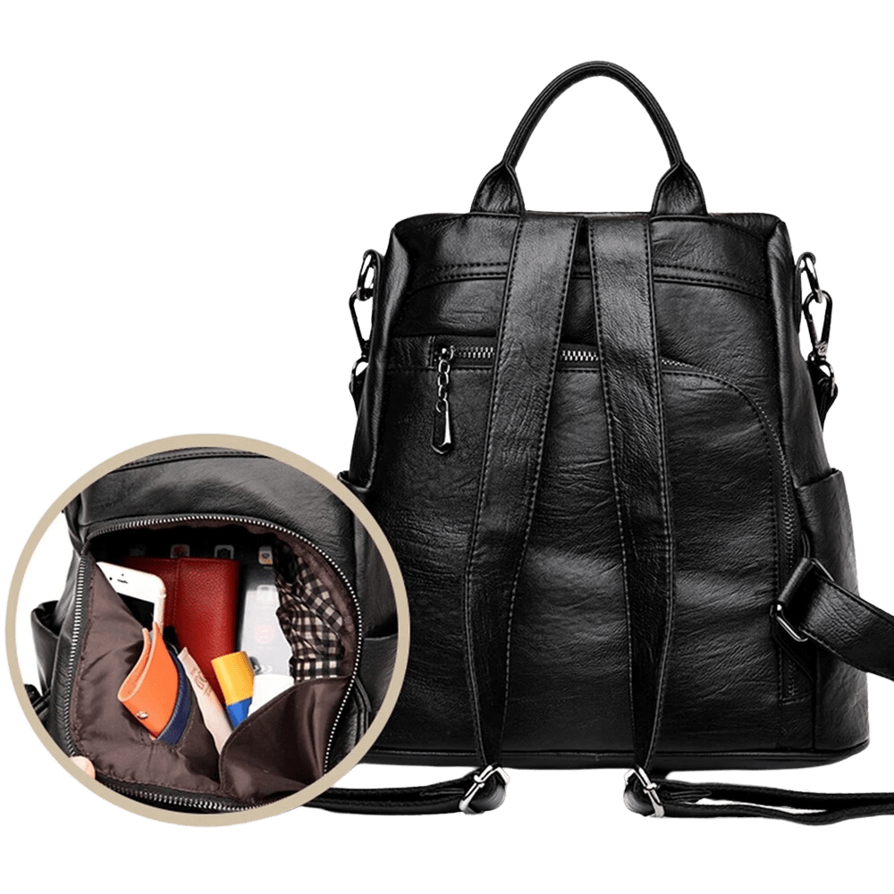 Mochilas España - Gran Mochila de Cuero Negro para Mujer