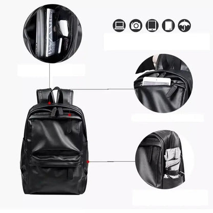 Mochilas España - Mochila de Cuero Negro para Hombre