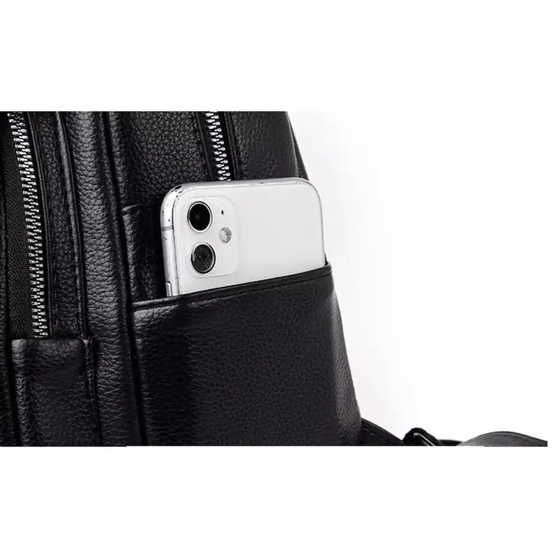 Mochilas España - Mochila de Cuero Negro para Mujer