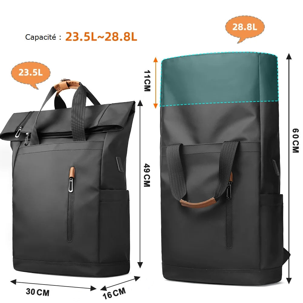 Mochilas España - Mochila Negra con Cierre Enrollable para Portátil de 15,6 Pulgadas