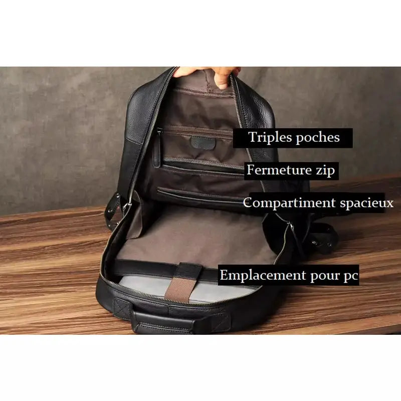 Mochilas España - Mochila Negra de Cuero Genuino