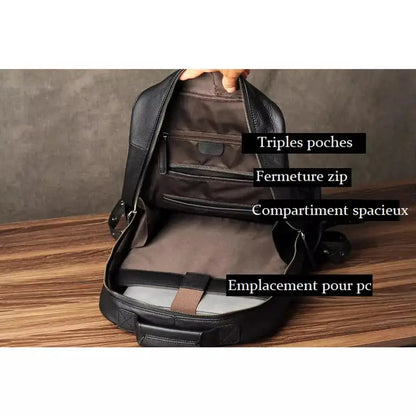 Mochilas España - Mochila Negra de Cuero Genuino